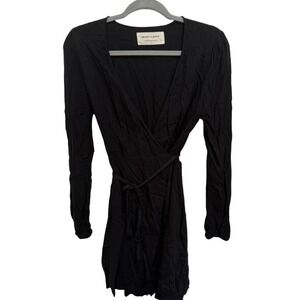 Mickey & Jenny Solid Black Wrap Dress VNeck Long Sleeve Size Small